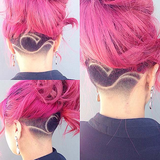 Tatuaggio undercut con onda marina su capelli lunghi o corti