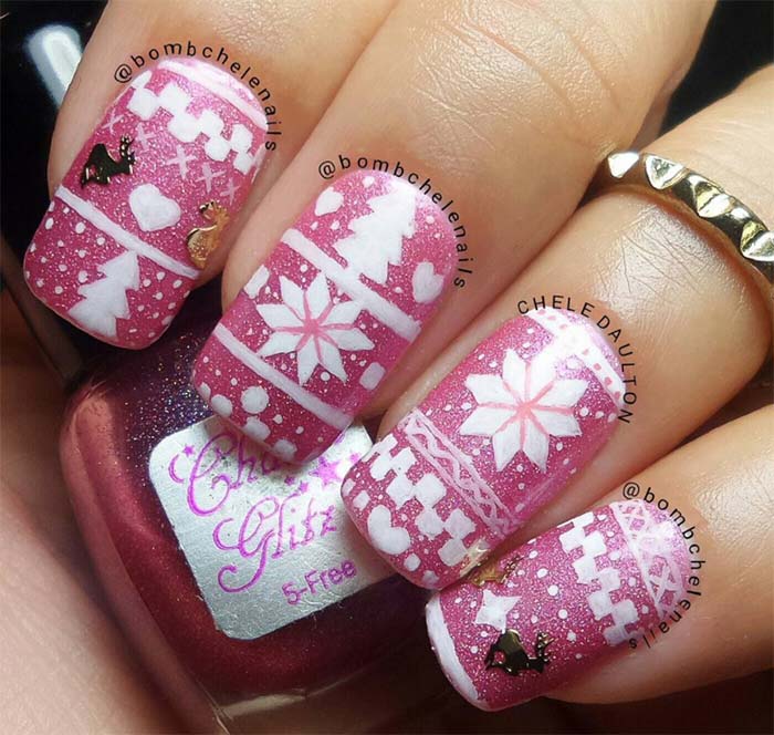 Nail art natale rosa