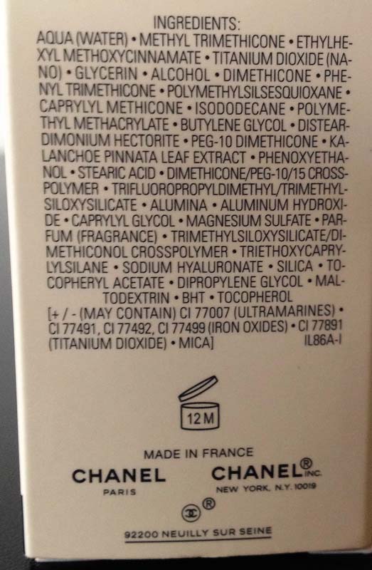 INCI Fondotinta Chanel Les Beiges
