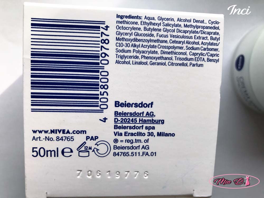 INCI Nivea crema idratante opacizzante