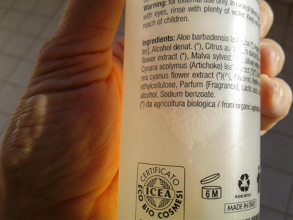 INCI tonico viso Setarè