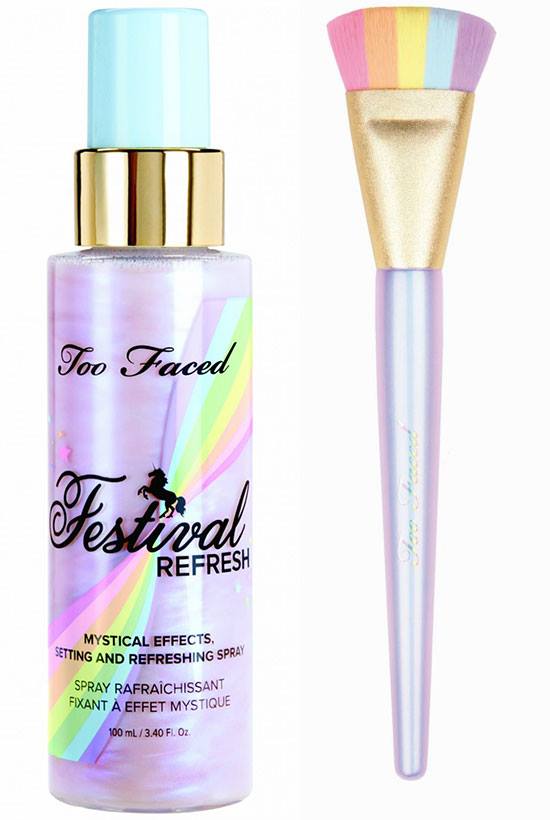 spray fissante e pennello trucco Unicorn di Too Faced