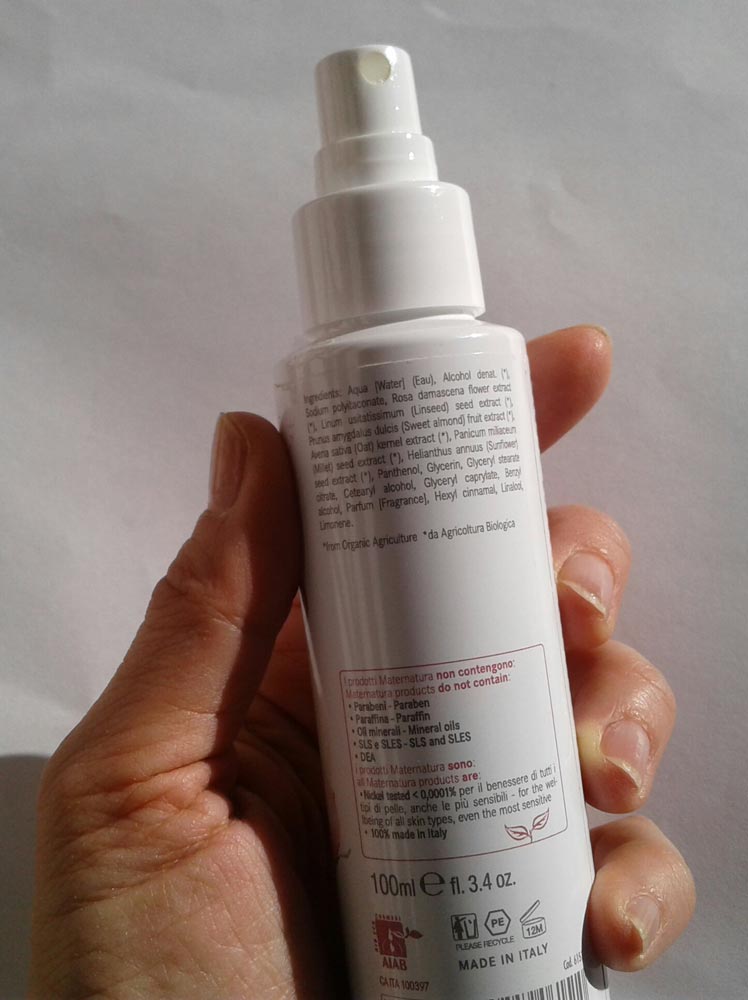 Spray fissativo capelli alla rosa di Maternatura