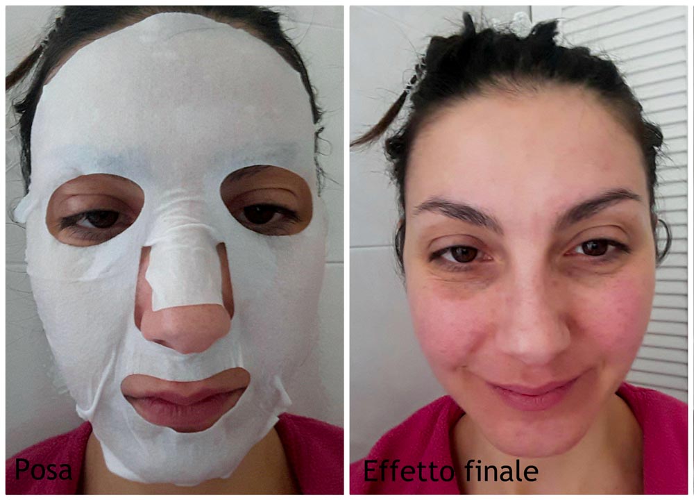 Maschera viso in tessuto Dr. Jart+ durante e dopo l'utilizzo