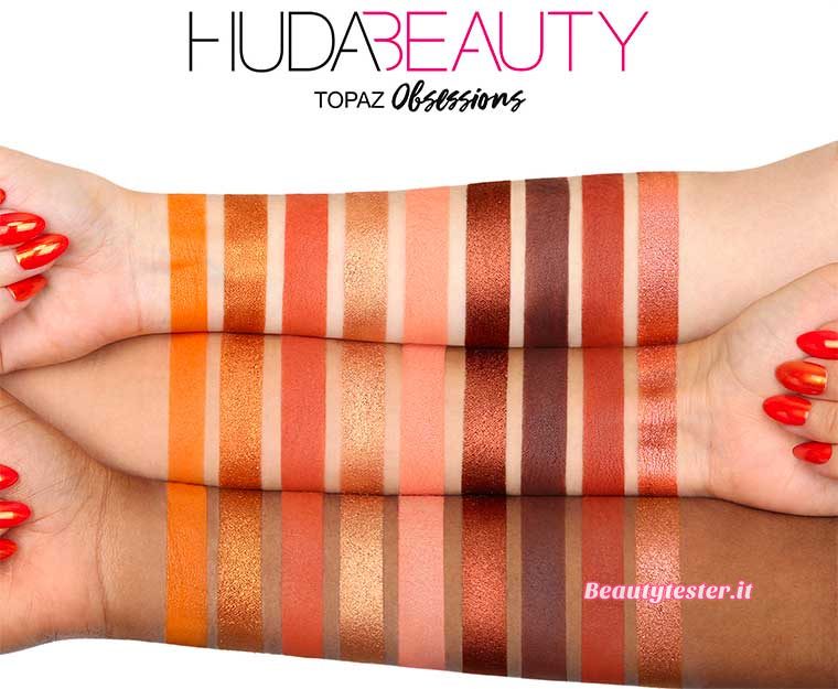 Swatch Huda Beauty Precious Stones Obsessions palette colore Topazio