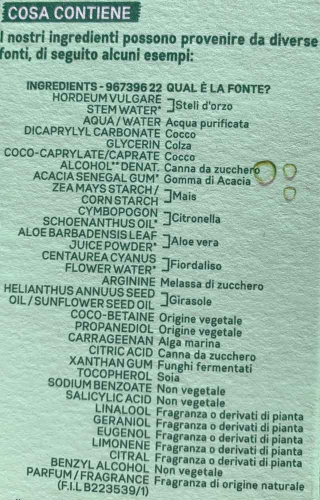 INCI Crema Idratante Riequilibrante di Garnier Bio al Lemongrass