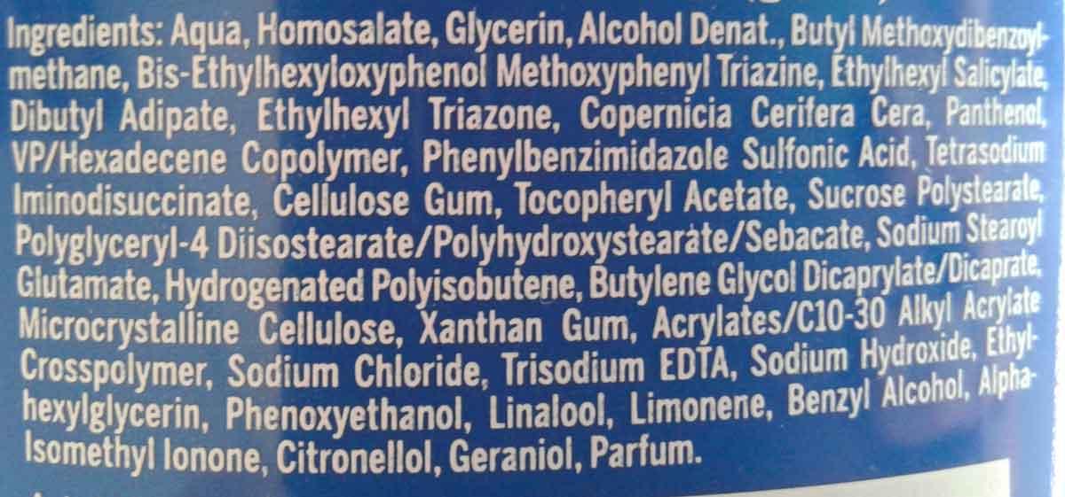 INCI Latte solare Nivea Sun protezione 50