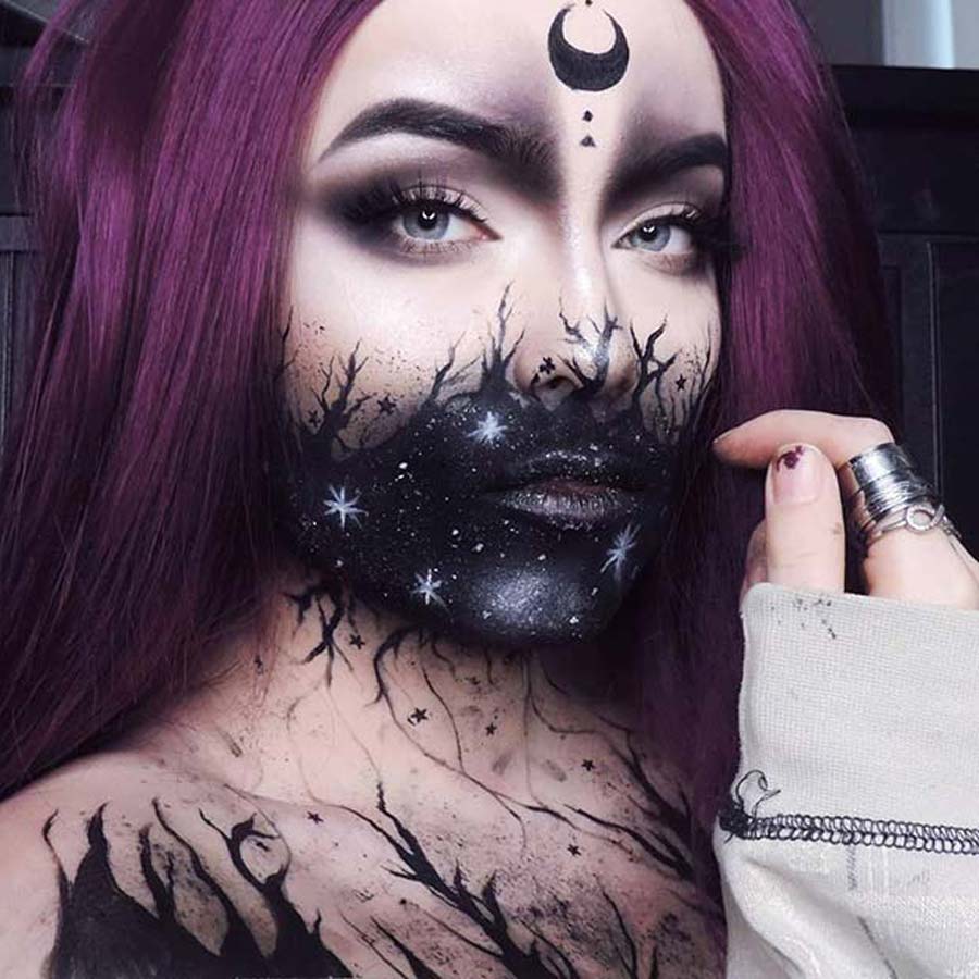 Trucco magico da strega con luna e stelle