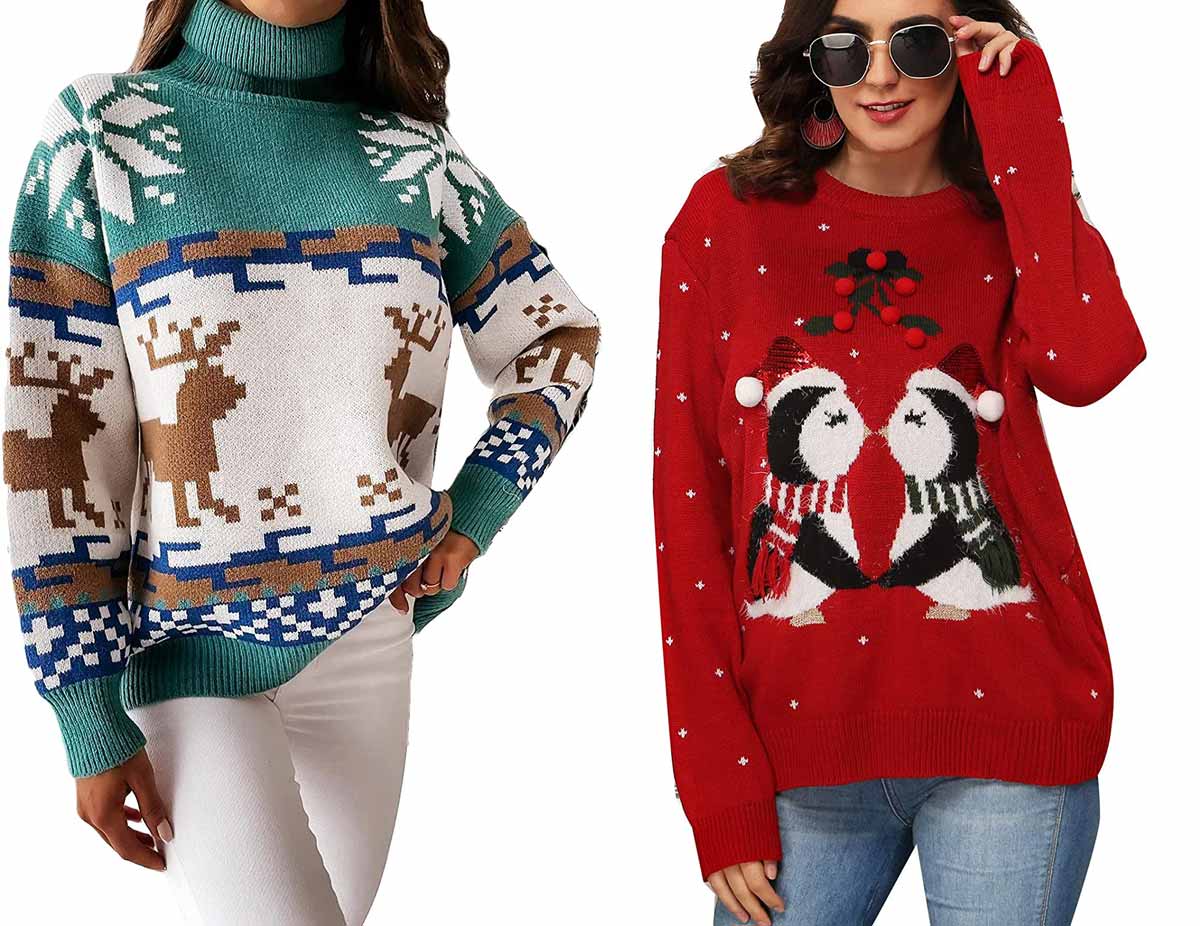 NUOVO Donna gli uomini le donne a maglia a maniche lunghe Natale Natale Maglione Pullover Top 20-22 