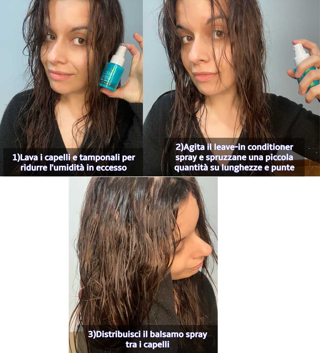 Leave in conditioner spray come si usa capelli bagnati tutorial 02