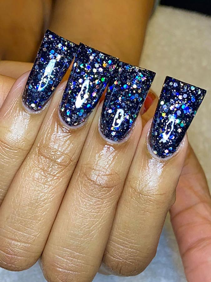 Unghie Duck Nail con glitter blu