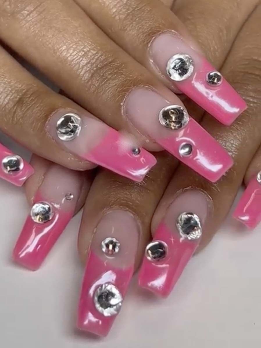 Unhas bailarina rosa com strass