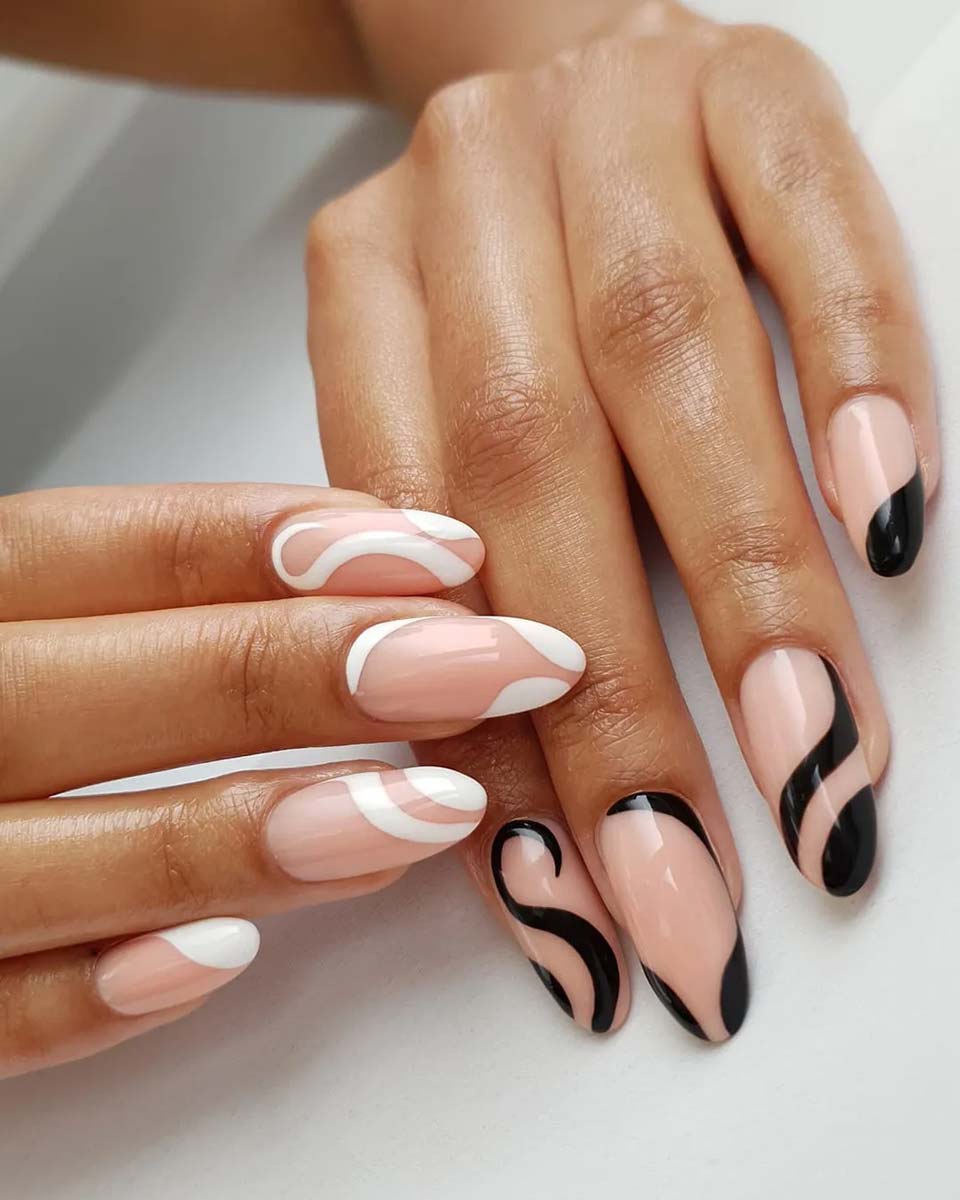 unhas de noiva preto e branco