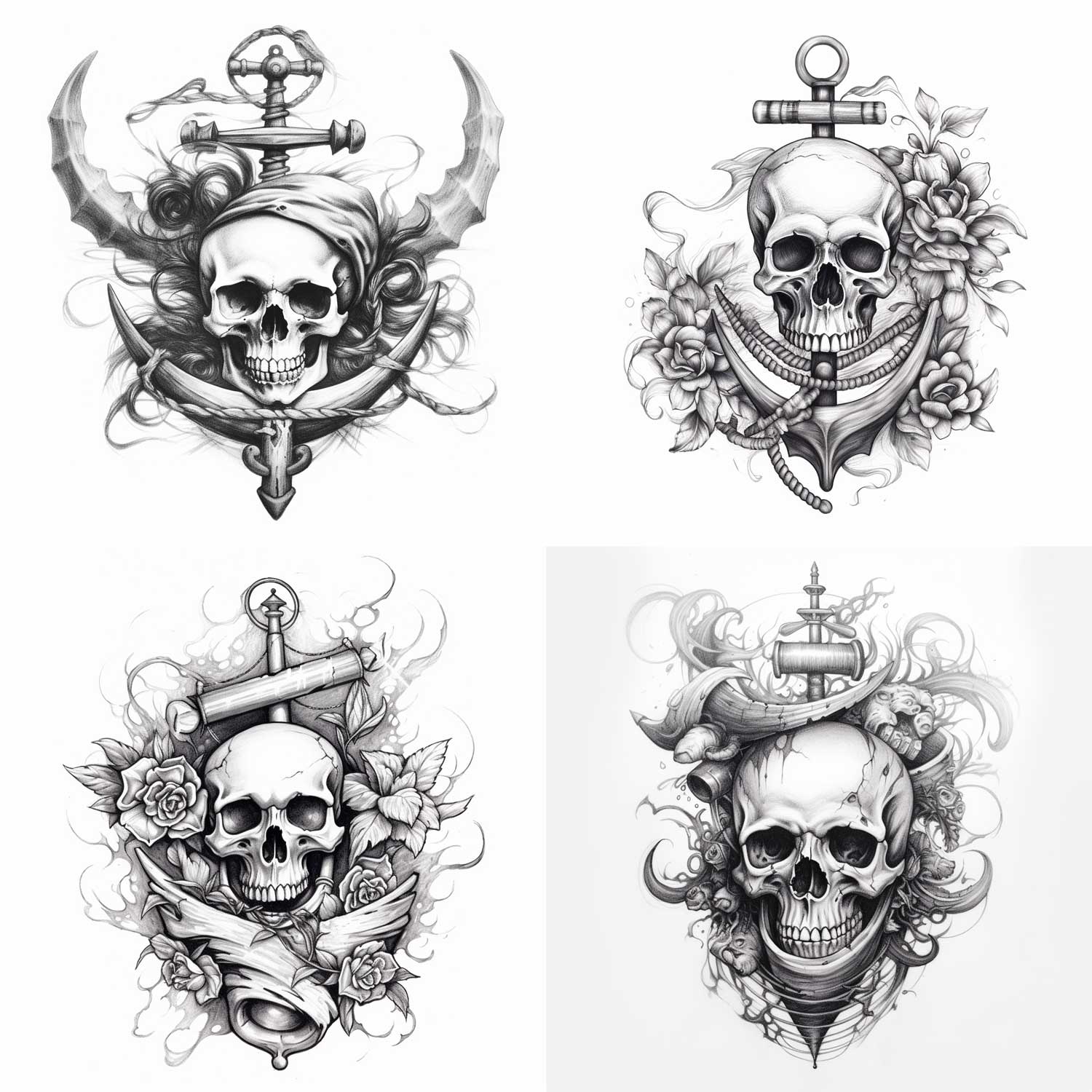 Disegno Tatuaggio ancora e teschio