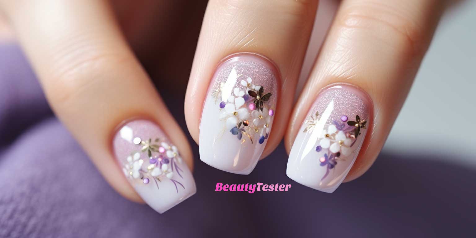 Unghie gel con fiori nei toni del bianco