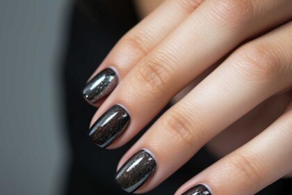 smalto unghie nero leggermente glitterato