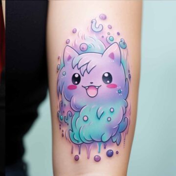 tatuaggio gatto stile Kawaii