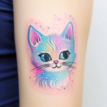 Tatuaggio faccia gatto colorata per donna