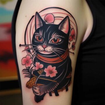 Tatuaggio gatto stile giapponese tradizionale