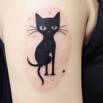 Tatuaggio gatto nero semplice su spalla
