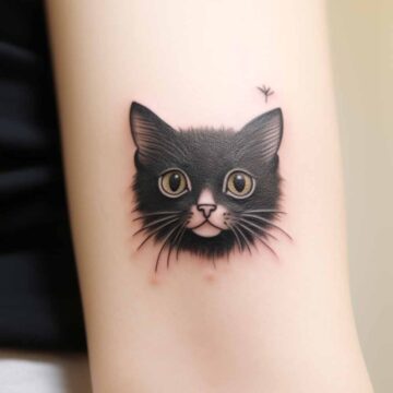viso gatto nero tatuaggio