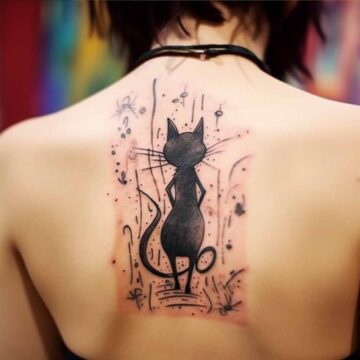 Tatuaggio gatto nero di spalle