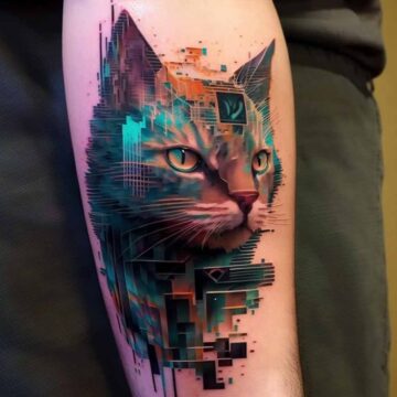 Tatuaggio gatto Realistico e futuristico
