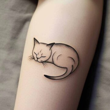tatuaggio gatto che dorme semplice utilizzato solo il colore nero