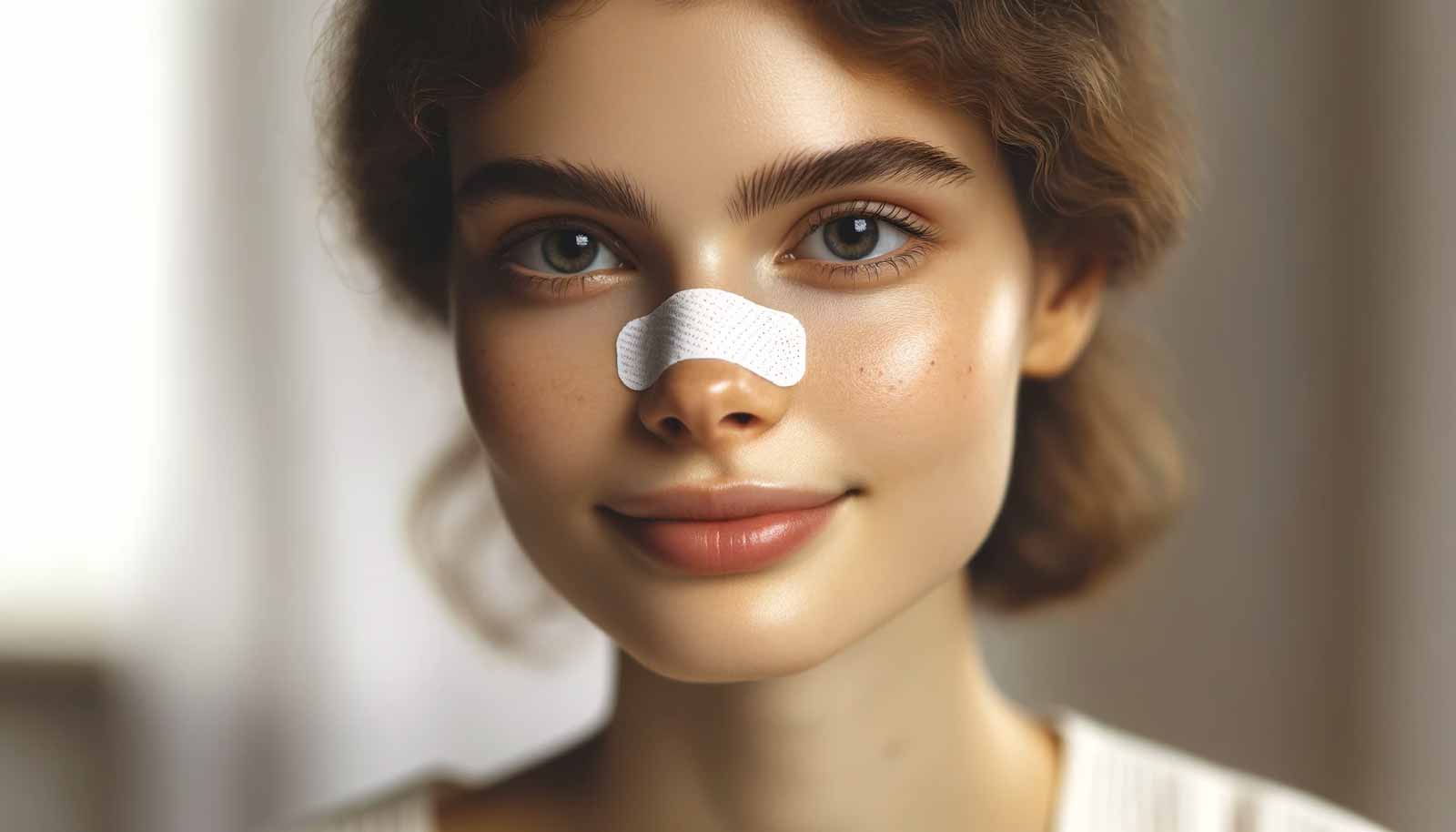 Ragazza con cerotto per punti neri sul naso Ragazza con cerotto per punti neri sul naso