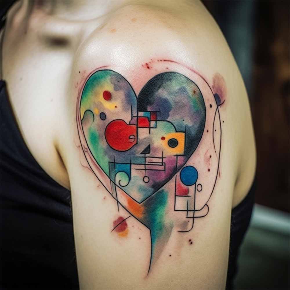 tatuaggio colorato cuore sulla spalla tatuaggio colorato cuore sulla spalla