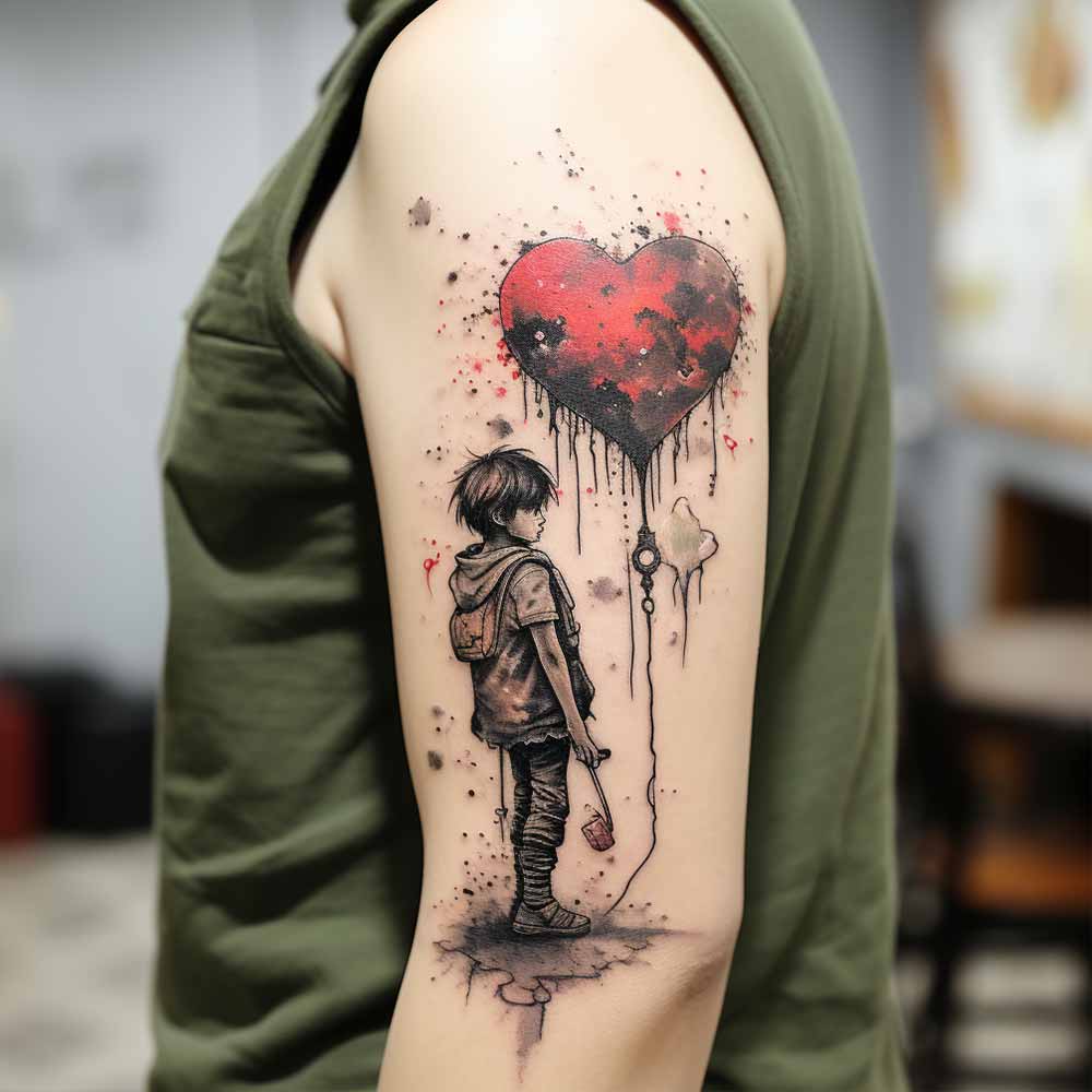 Tatuaggio cuore ispirato ad un noto artista di strada Tatuaggio cuore ispirato ad un noto artista di strada