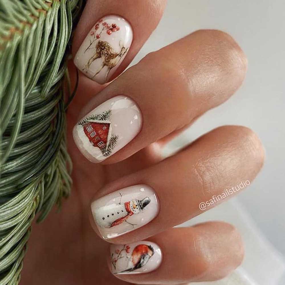 unghie bianco latte con decorazioni natalizie unghie bianco latte con decorazioni natalizie