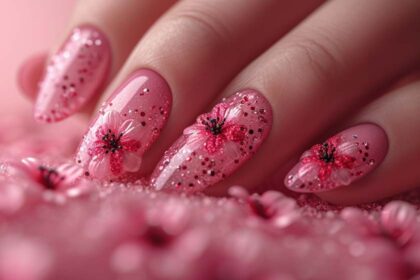 unghie rosa 3d primaverili