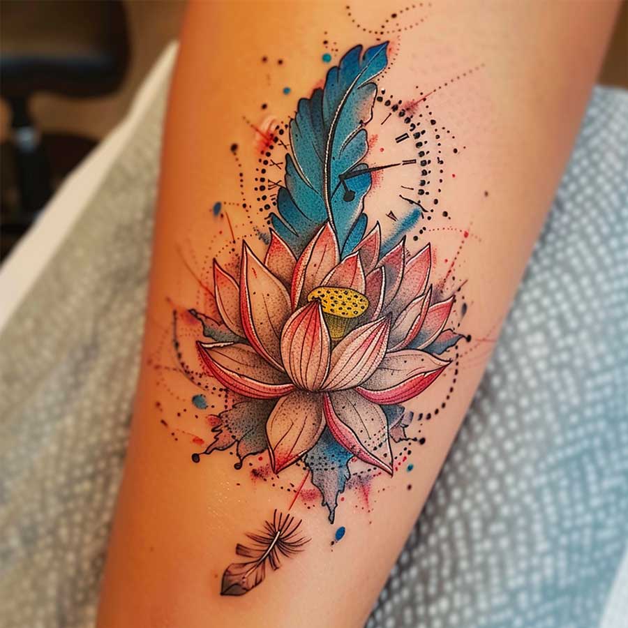 Tatuaggio fiori di Loto e orologio Tatuaggio fiori di Loto e orologio